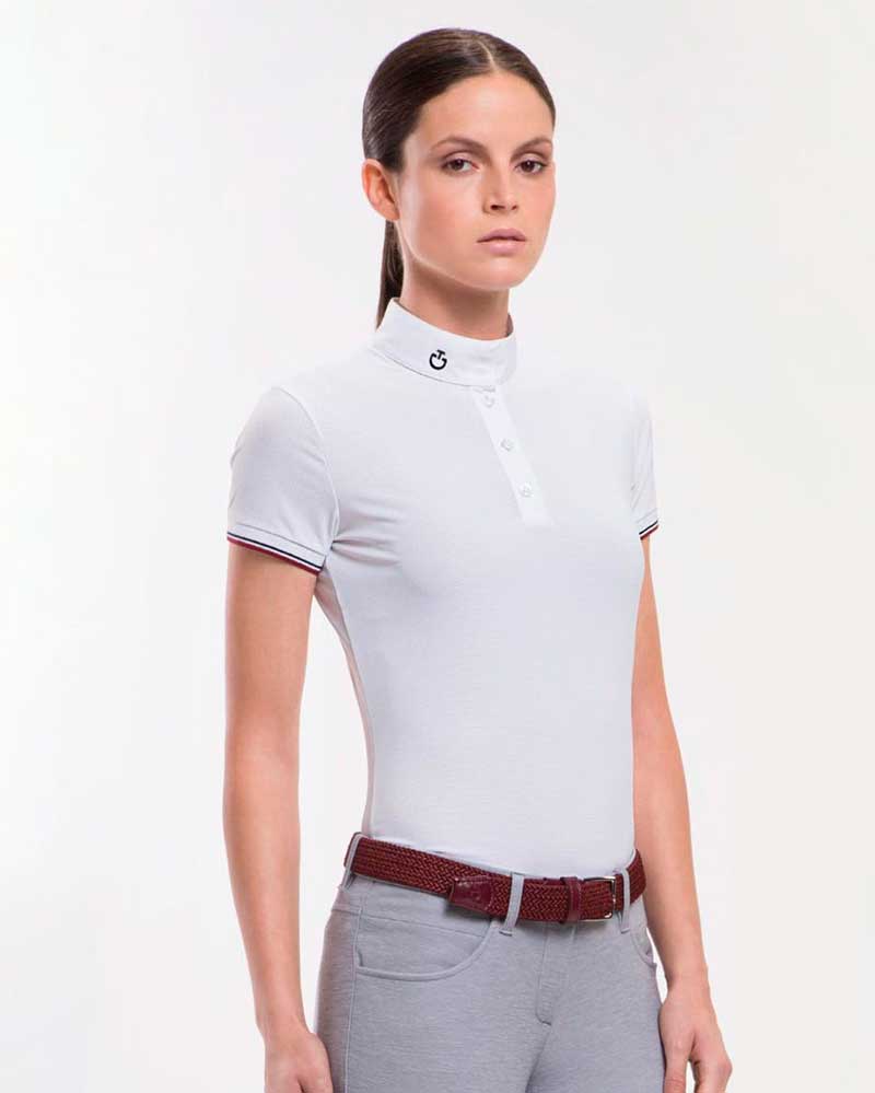 Women’s Short-Sleeve White Micro-Mesh Competition Polo - Cavalleria Toscana