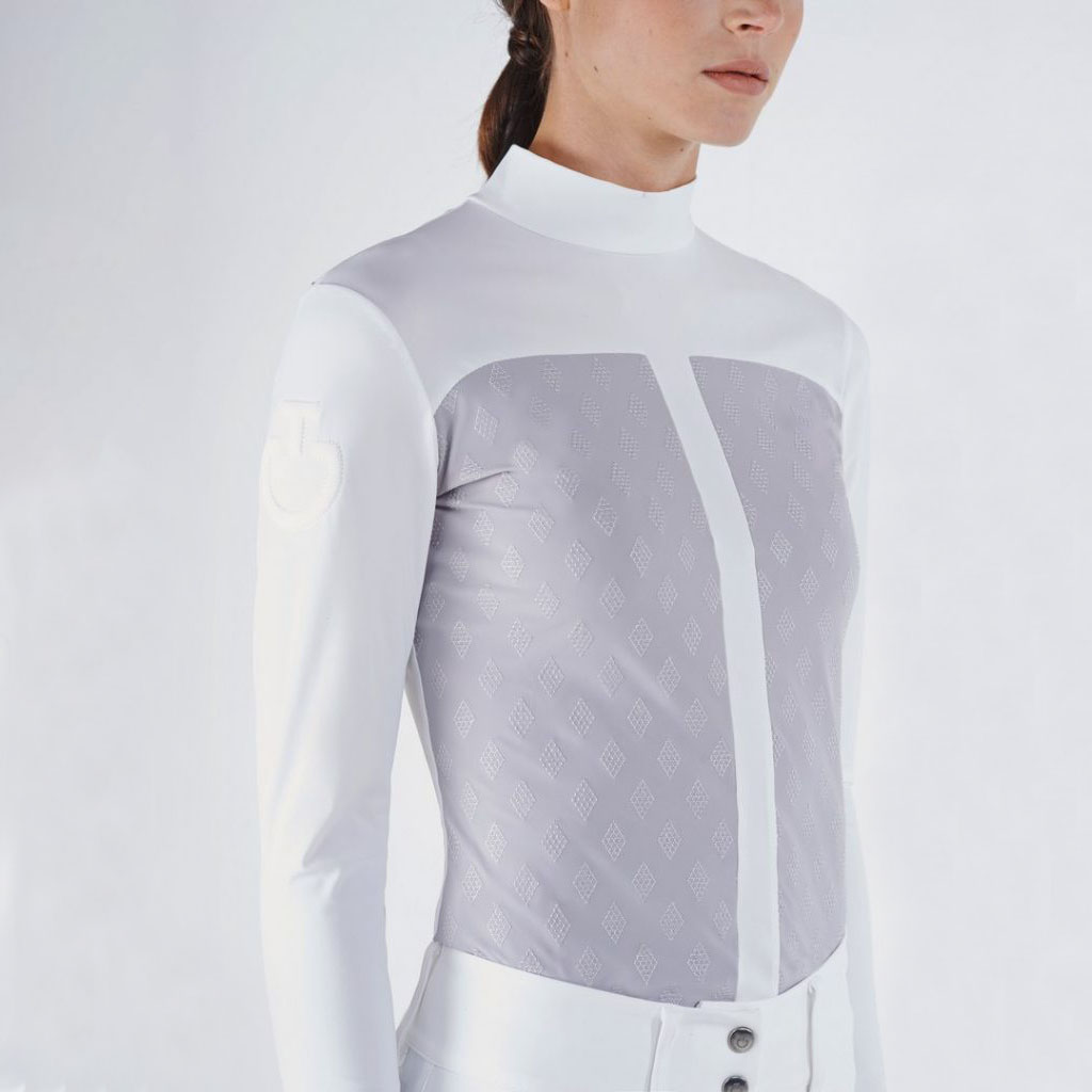 Women’s Long-Sleeve White and Light Grey Competition Shirt - Cavalleria Toscana