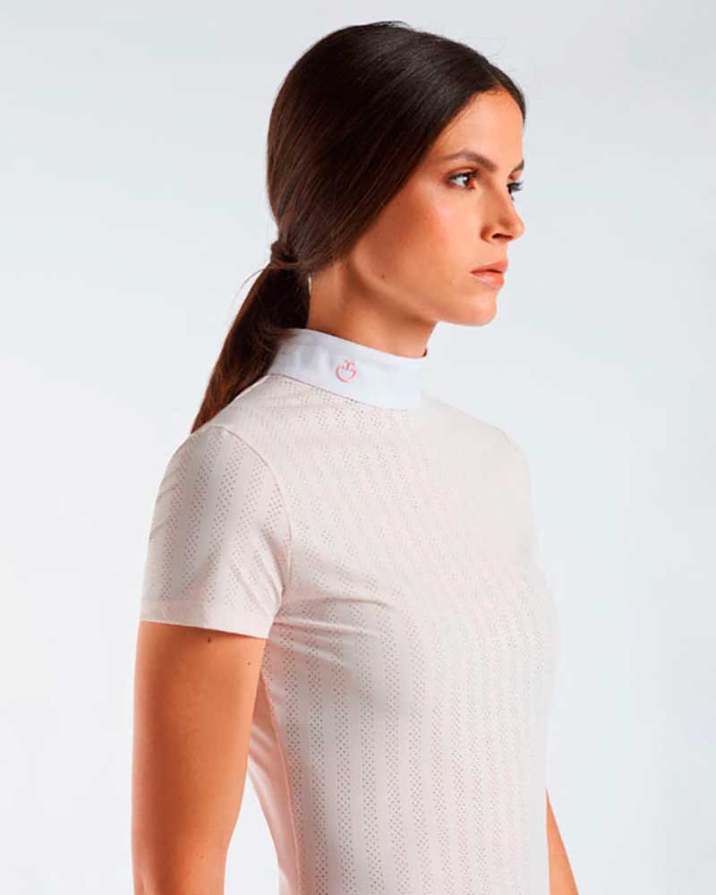 Women's Light Pink Short Sleeve Competition Polo with Striped Perforations - Cavalleria Toscana