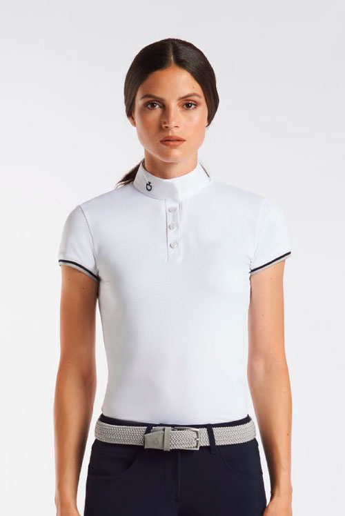Women’s Short-Sleeve White Micro-Mesh Competition Polo - Cavalleria Toscana