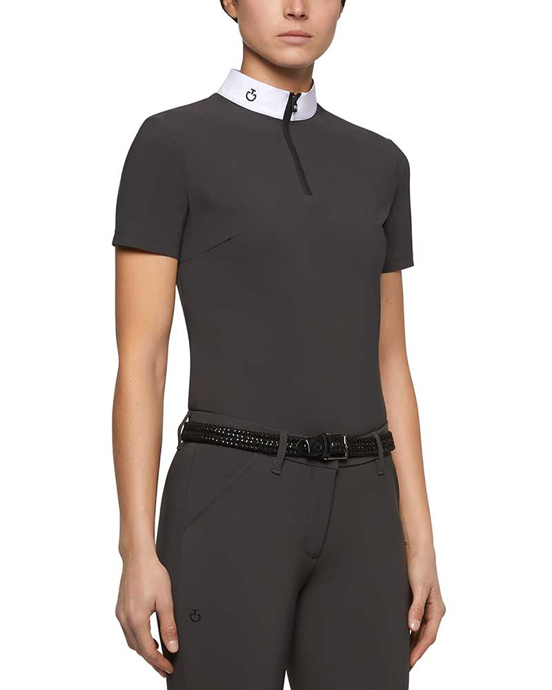 Polo de compétition à manches courtes gris foncé avec espalda de punto de maille pour femme - Cavalleria Toscana Revolution