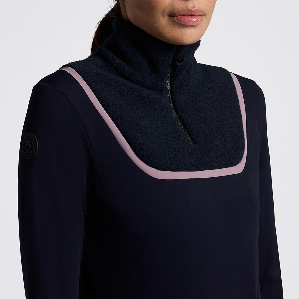 Polo technique bleu marine à manches longues avec la parte frontal en polaire et media fermeture éclair pour femme - Cavalleria Toscana