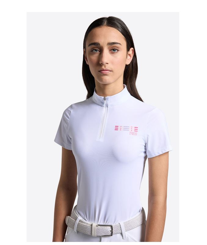 Polo de concours manches courtes blanc zippé pour fille - RG