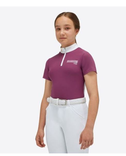 Plum short-sleeve zip competition polo for girls - RG