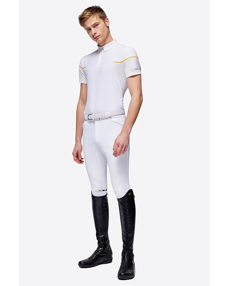 Polo de concours manches courtes blanc à pressions cachées pour homme - RG