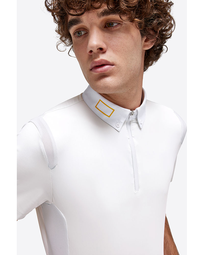 Polo de concours manches courtes blanc zippé pour homme - RG