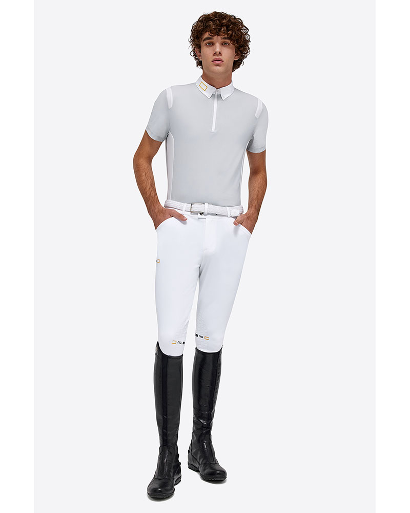Polo de concours manches courtes gris clair zippé pour homme - RG
