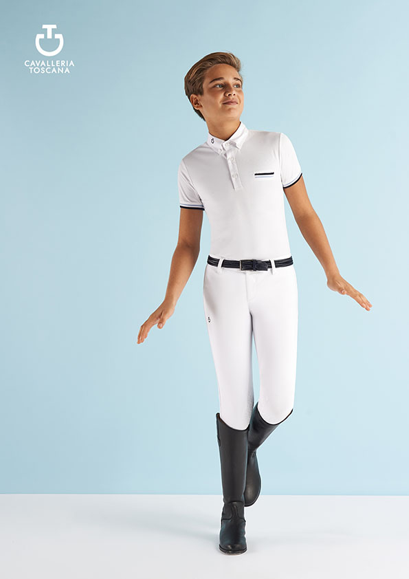 Short sleeve competition polo in white technical mesh for boy - Cavalleria Toscana