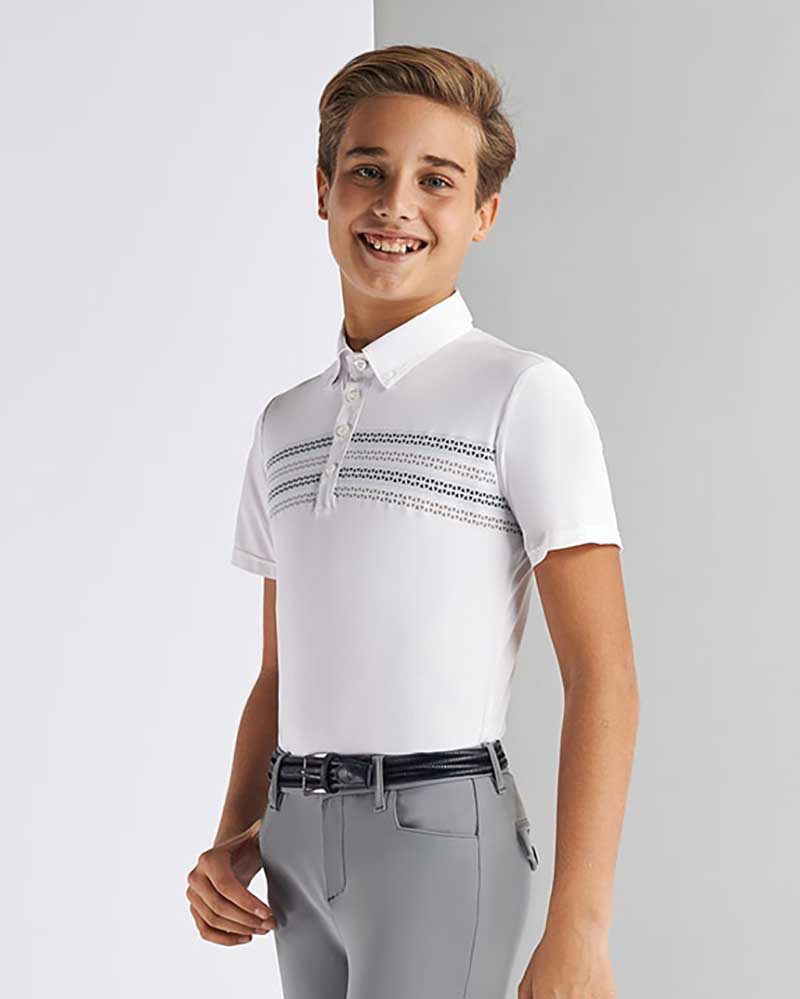 Polo de compétition à manches courtes blanc avec Leggings à rayures pour garçon - Cavalleria Toscana