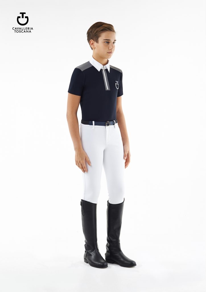 Polo de competición de manga corta azul marino y gris para niño - Cavalleria Toscana