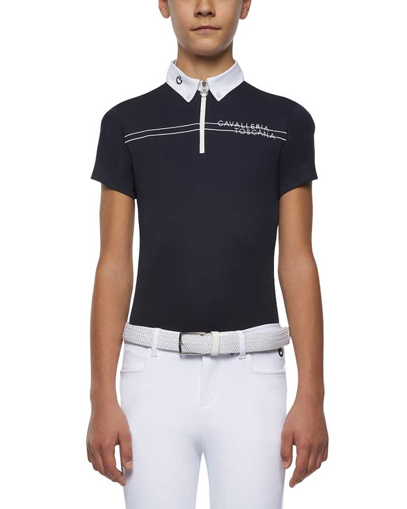 Short-sleeve navy piqué competition polo for boys - Cavalleria Toscana