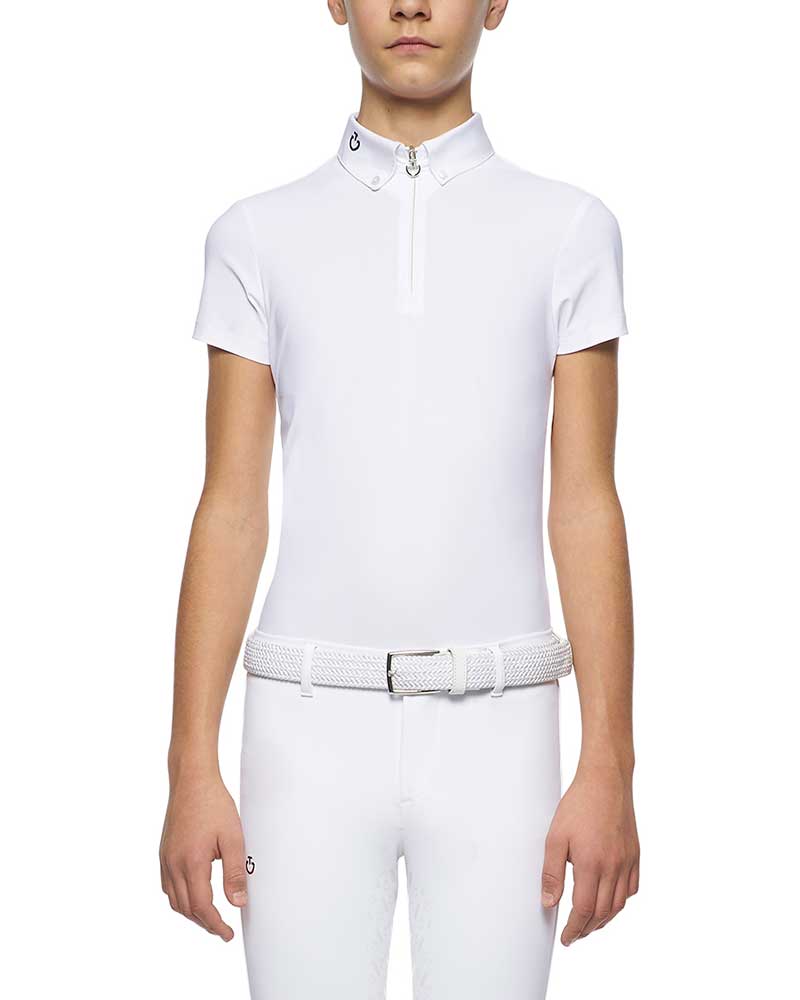 Polo de compétition à manches courtes blanc avec logo Team au dos pour garçon - Cavalleria Toscana