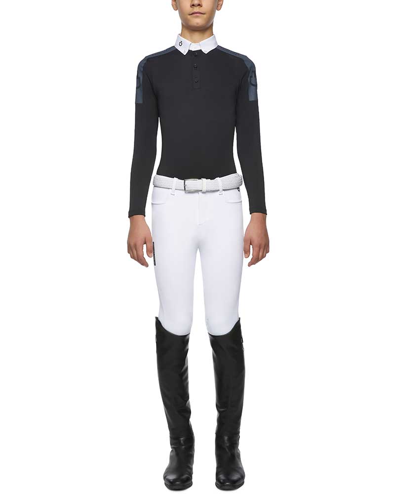 Polo de competición gris muy oscuro de manga larga para niño - Cavalleria Toscana