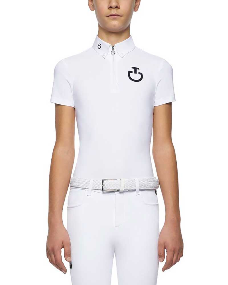 Polo de compétition à manches courtes blanc avec logo aterciopelado pour garçon - Cavalleria Toscana