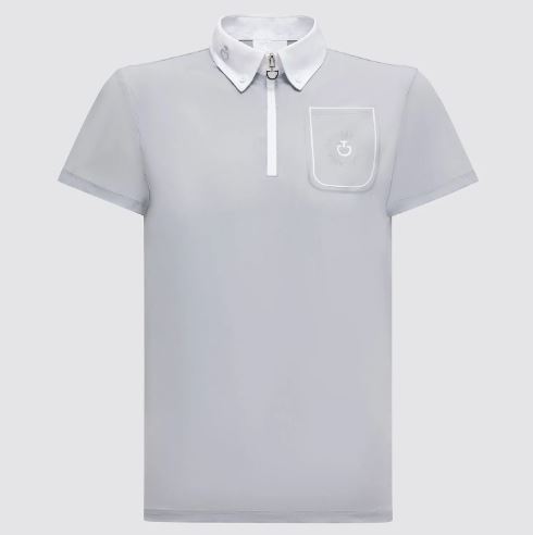 Polo de concurso de manga corta gris con el logo de la marca para niño - Cavalleria Toscana