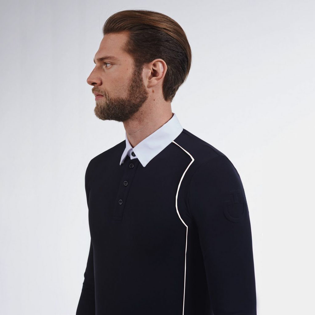 Navy blue long sleeve competition polo for men - Cavalleria Toscana