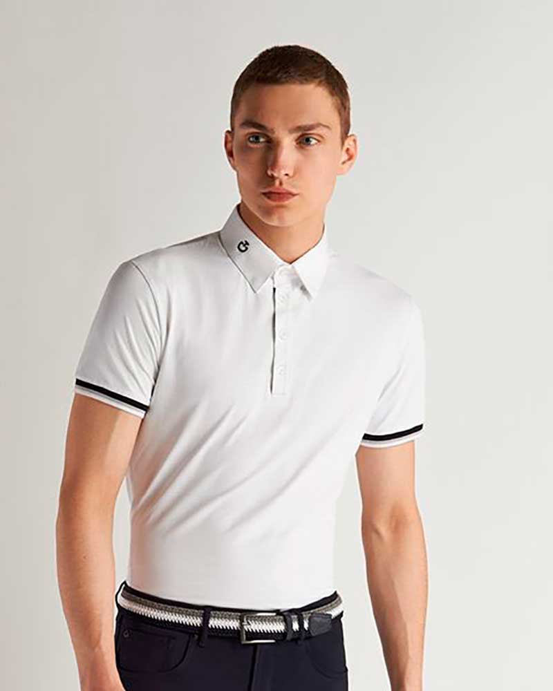 Polo de competición de manga corta de malla técnica blanca para hombre - Cavalleria Toscana