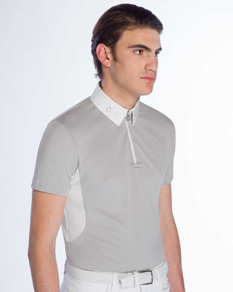 Short-sleeve light grey piqué competition polo with white mesh for men - Cavalleria Toscana