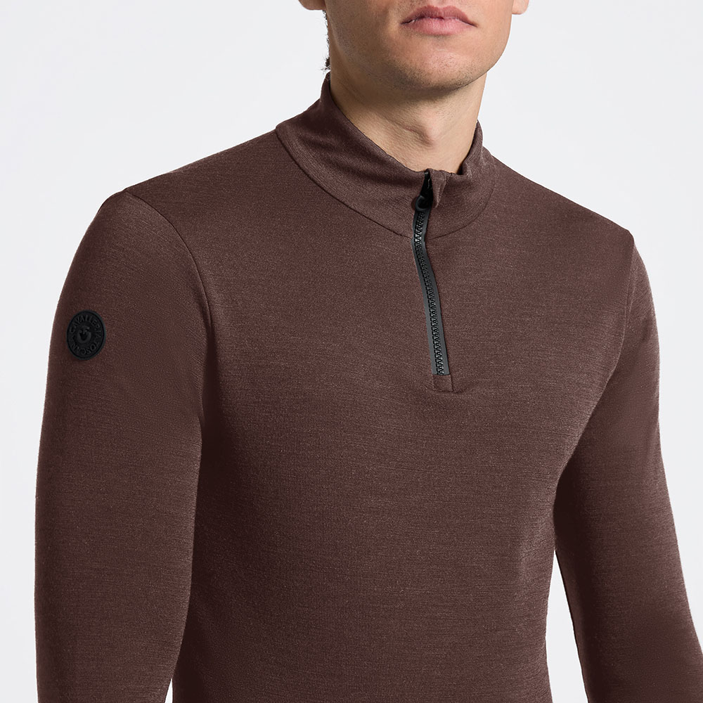 Polo technique marron à manches longues avec demi-fermeture éclair pour homme - Cavalleria Toscana