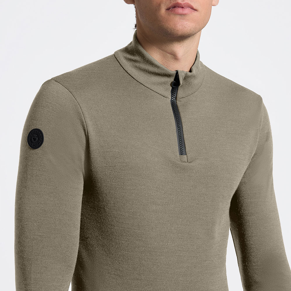 Polo technique vert clair à manches longues avec demi-fermeture éclair pour homme - Cavalleria Toscana