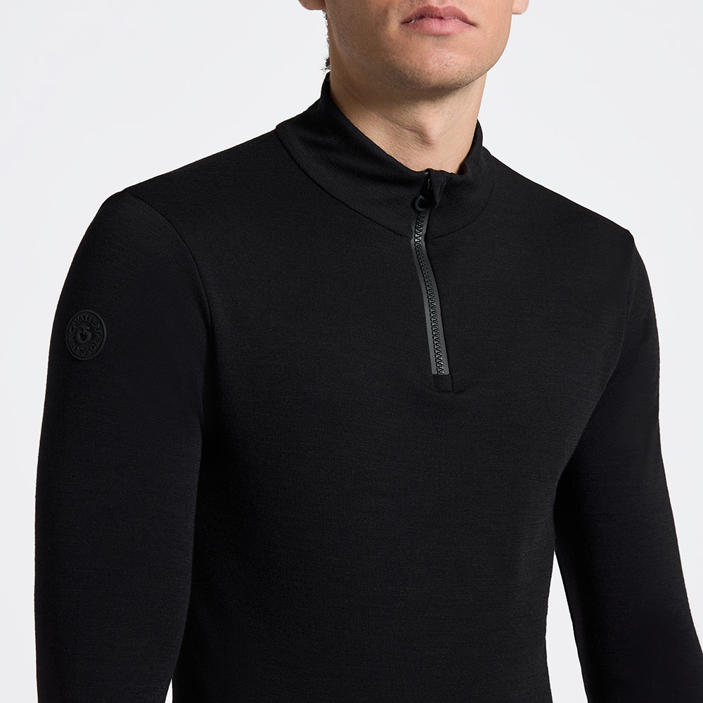 Polo technique noir à manches longues avec demi-fermeture éclair pour homme - Cavalleria Toscana