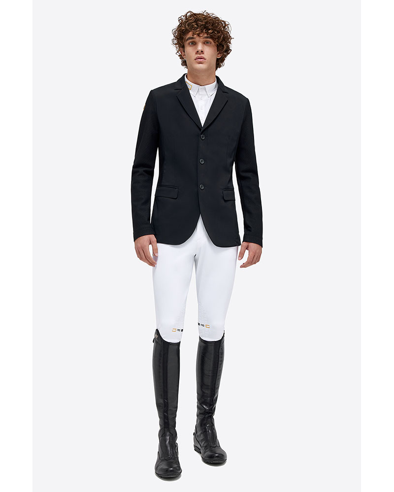 Veste de compétition noire avec logo jaune en jersey et mesh pour homme - RG