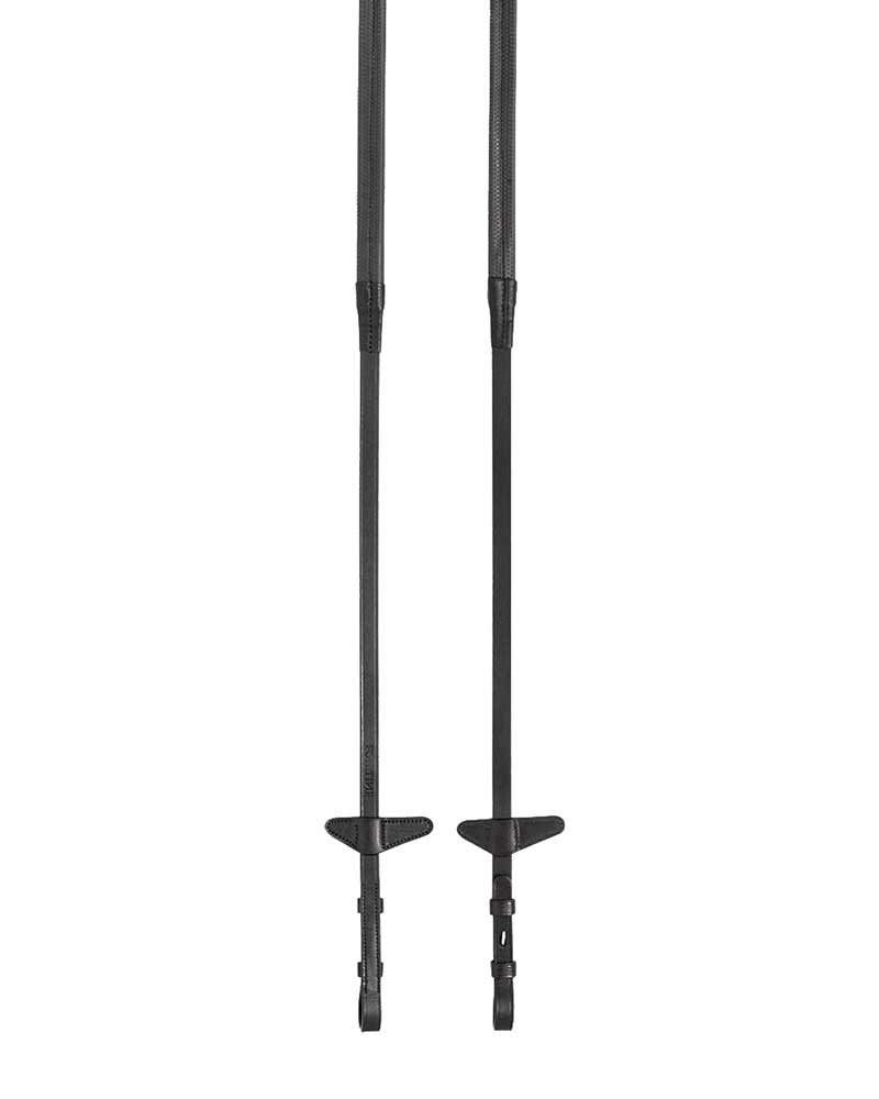 Rênes noire en cuir et caoutchouc de 1,5cm avec Stops pour cheval - Equiline