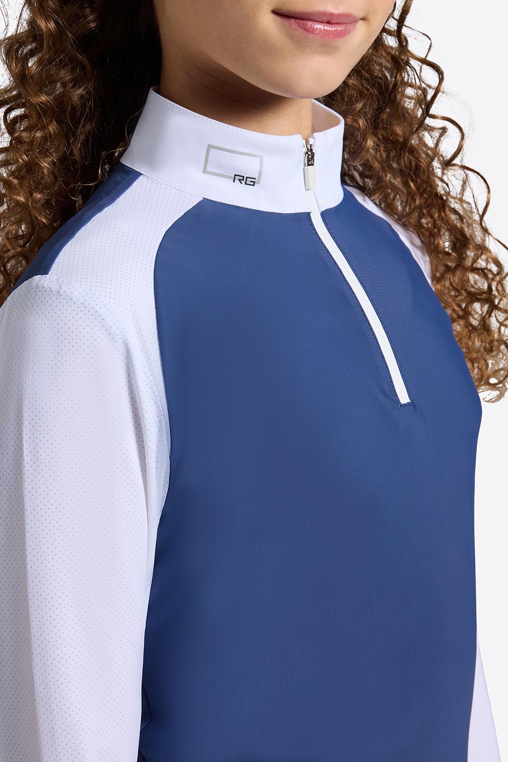 Blue and white long-sleeve competition shirt with perforated inserts for girls - RG