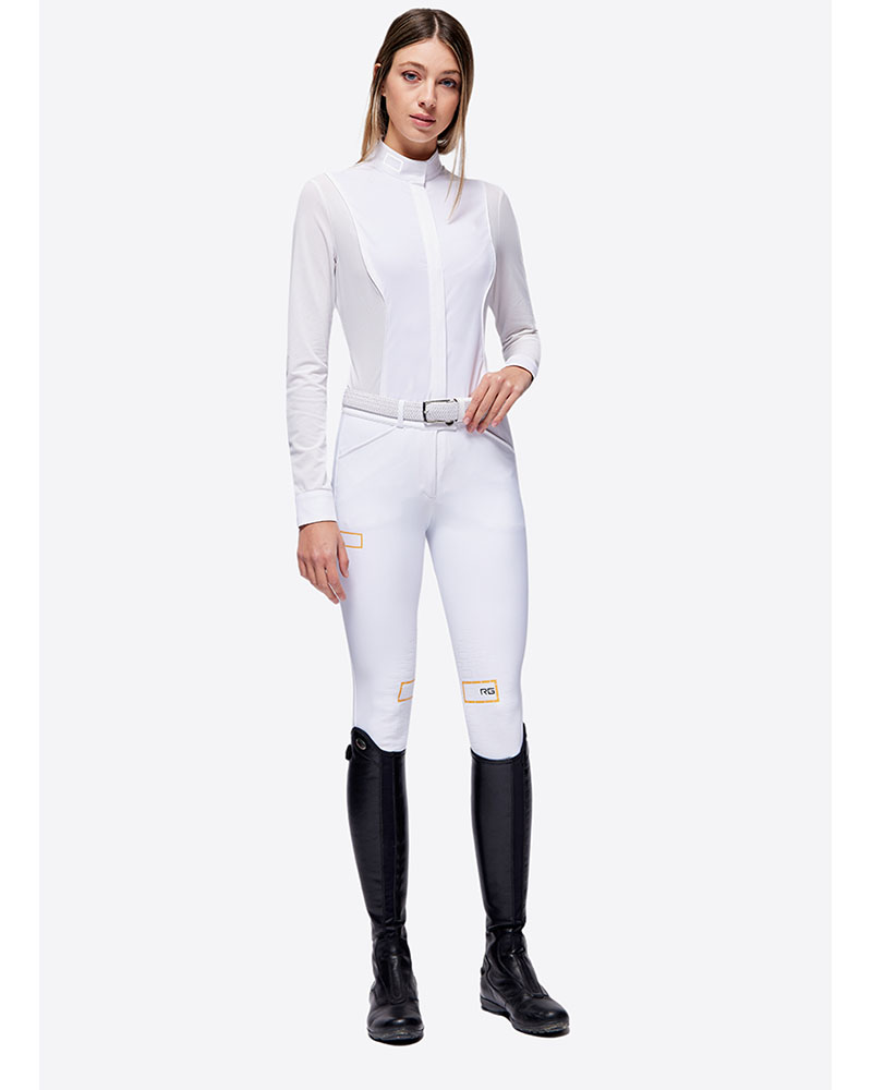 Chemise de concours manches longues blanche en jersey et mesh pour femme - RG
