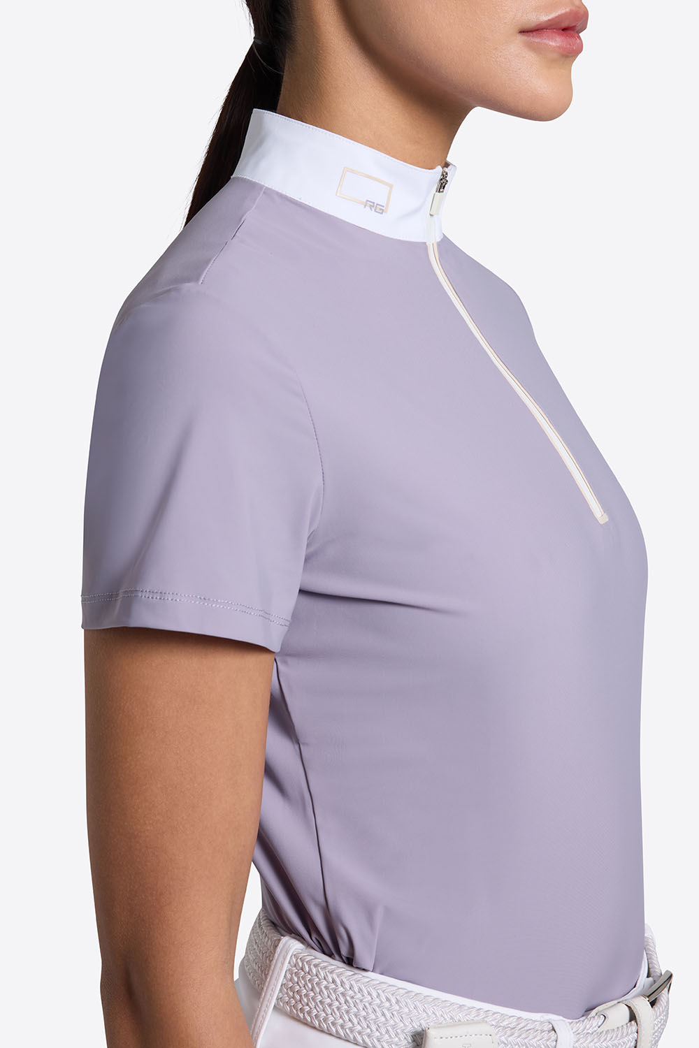 Polo de concours manches courtes lilas à demi-zip pour femme - RG