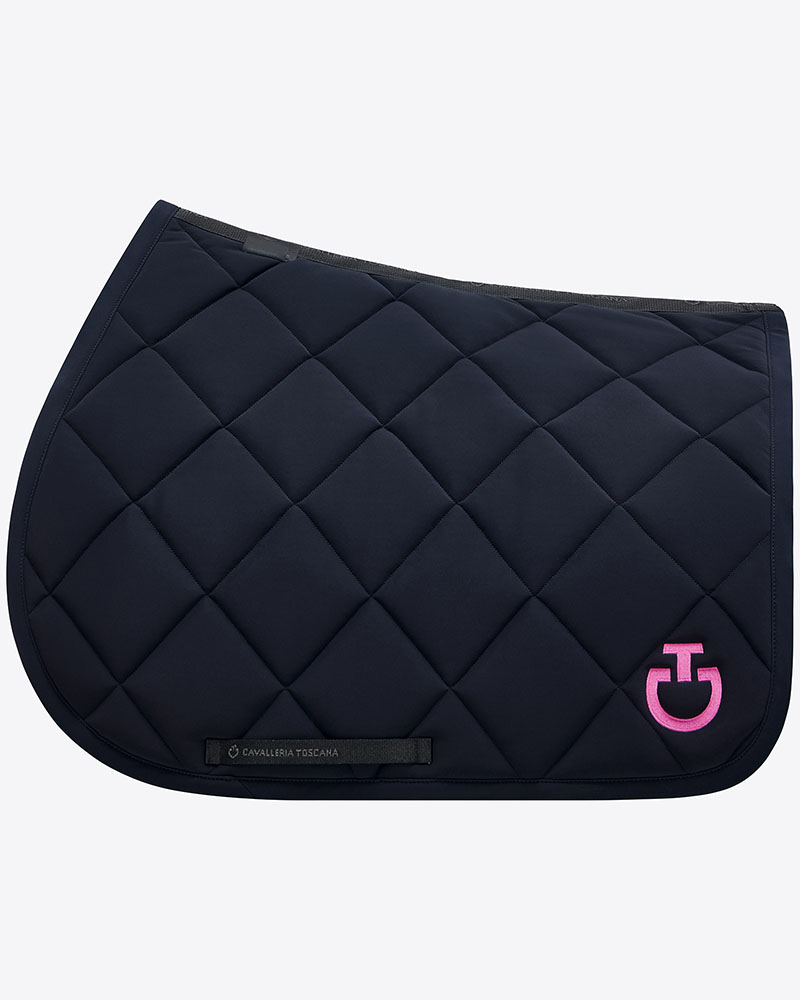 Navy blue jumping saddle pad with pink embroidery Diamond quilted - Cavalleria Toscana