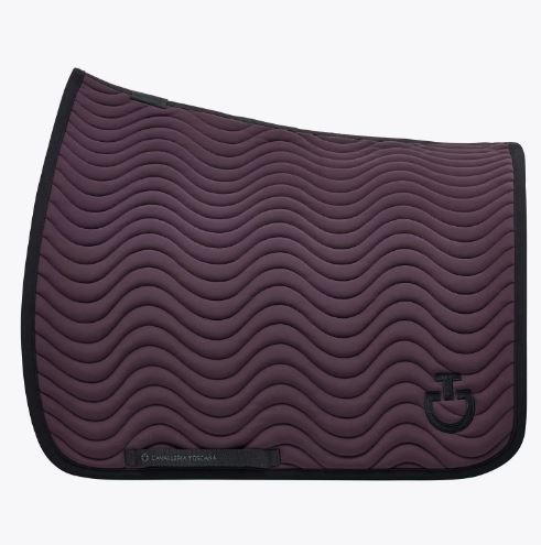 Purple dressage saddle pad with black embroidered logo Wavy stitching - Cavalleria Toscana