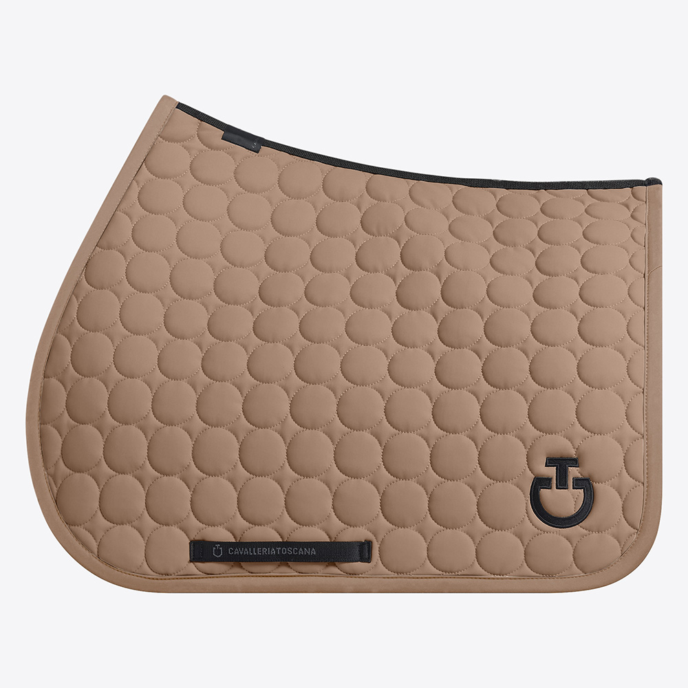 Tapis de saut marron clair avec broderie circulaire et el logo en noir pour cheval et poney Cercle Quilted - Cavalleria Toscana