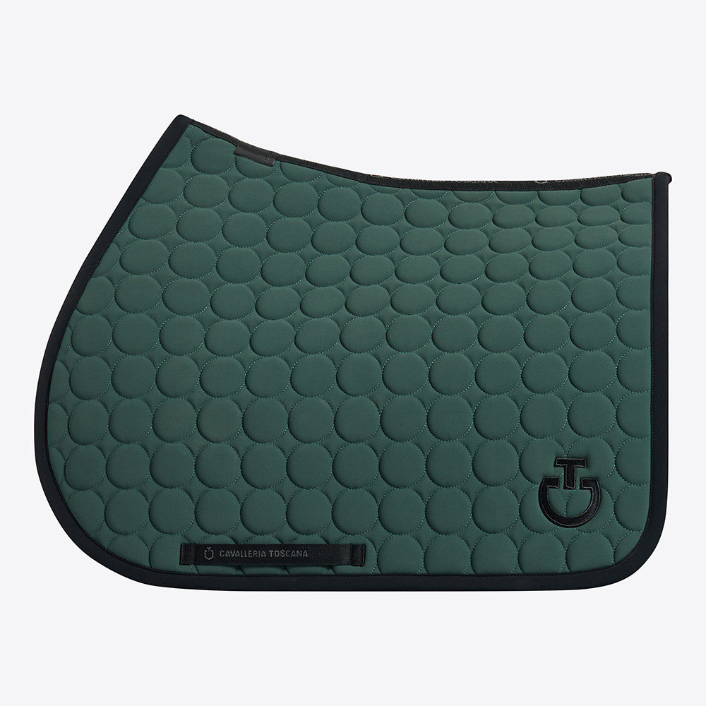 Sudadero de salto verde oscuro con bordado circular y el logotipo en negro para caballo y pony Circle Quilted - Cavalleria Toscana