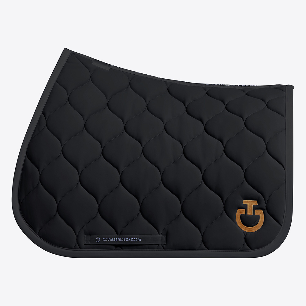 Black & gold circular-quilted jersey jumping saddle pad with embroidered logo for horse and pony New Circular Quilted - Cavalleria Toscana