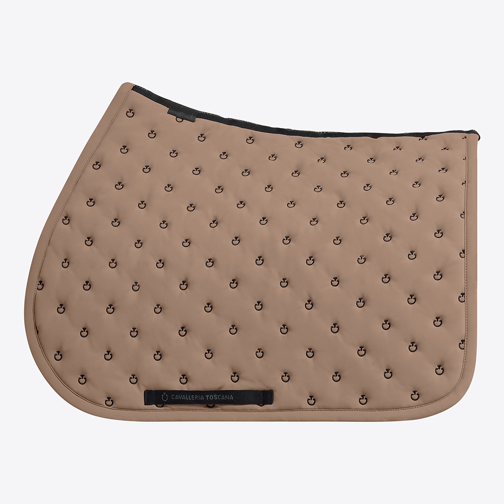 Light brown quilted jumping saddle pad with embroidered micro logos for horse and pony - Cavalleria Toscana
