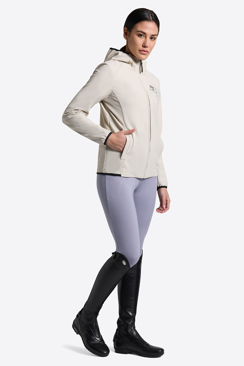 Veste softshell beige à capuche zippée pour femme - RG