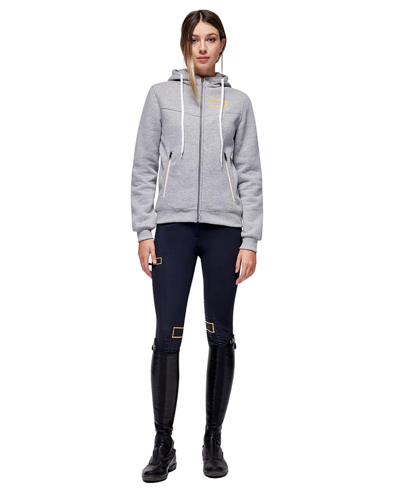 Sweat zippé à capuche gris chiné en coton pour femme - RG