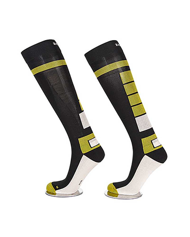 Calcetines altos de invierno negros con zonas en verde y beige Block - Equiline