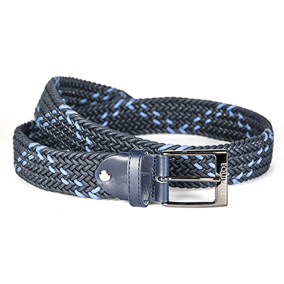 Braided elastic belt of cotton navy blue and light blue unisex model Kiko - Equiline