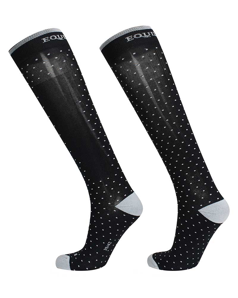 Chaussettes hautes fins noir à pois gris clair Ravel - Equiline