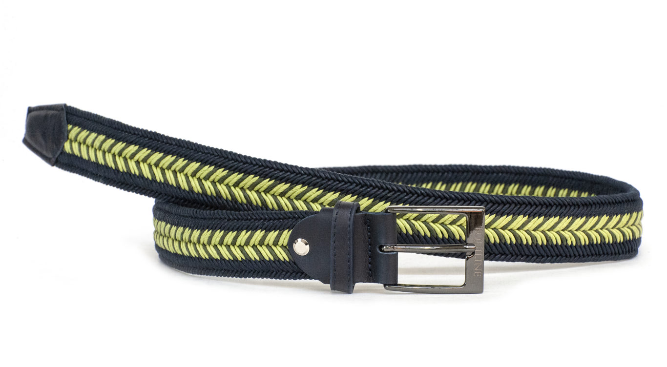 Ceinture tressée en coton bleu marine, vert foncé et vert citron modèle Poluo - Equiline