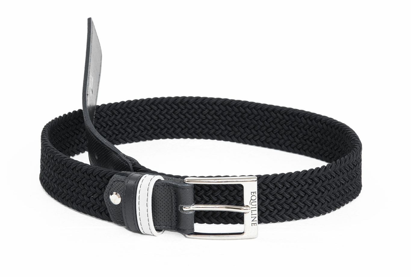 Black braided elastic cotton belt unisex model Ebba - Equiline