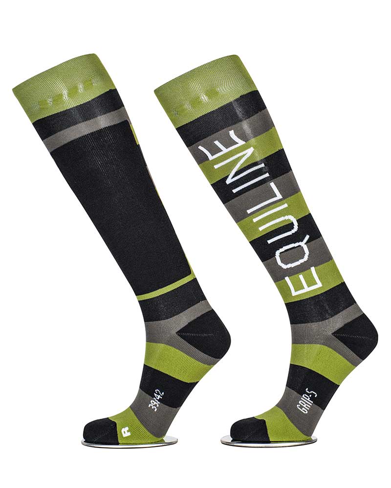 High socks striped green, black and grey with inner grip – Kunzite - Equiline