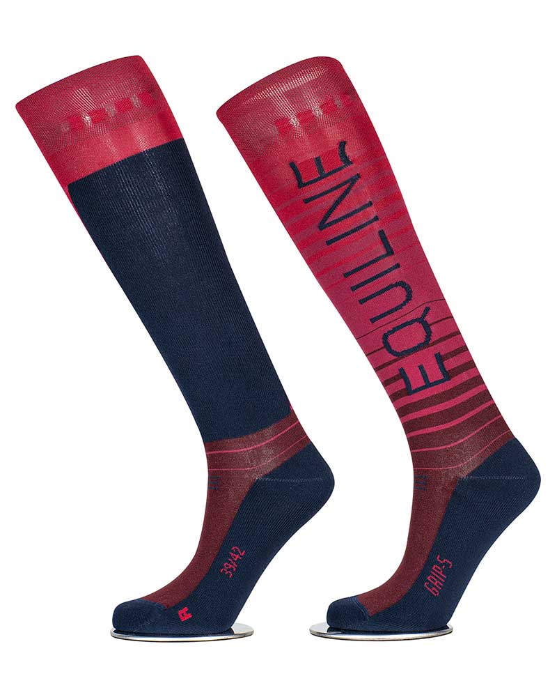 Calcetines de caña alta a rayas degradado en rojos/burdeos con grip en el interior- Quartz - Equiline
