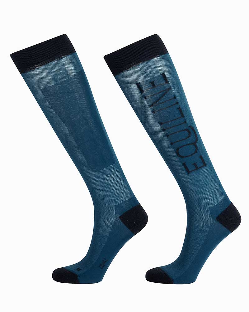 Chaussettes hautes fins bleu avec la marque en bleu marine Elene - Equiline