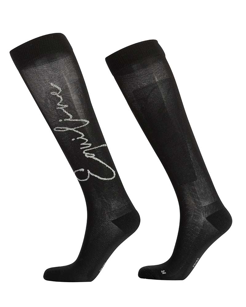Calcetines altos finos negros con firma en plateado brillante Gemmag - Equiline