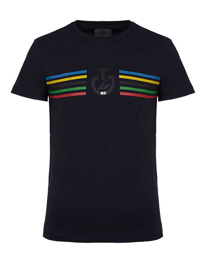 Camiseta de manga corta azul marino con colores junior unisex - Cavalleria Toscana