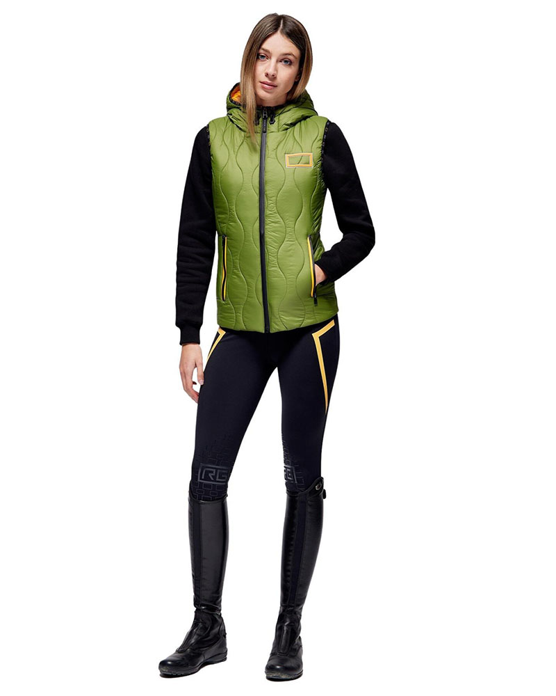 Doudoune sans manches vert citron en nylon à capuche pour femme - RG