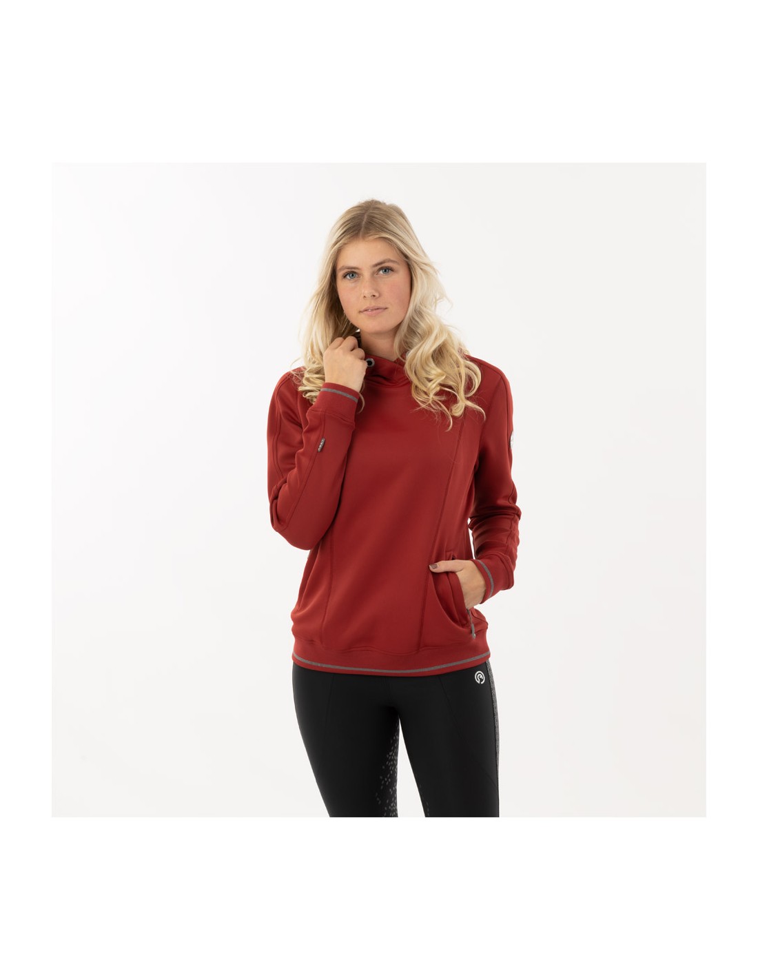Veste d'entraînement rouge (Dark Scarlet) à paillettes et capuche pour femme - Anky